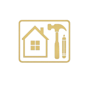 Gold icon of a house with a hammer and pencil
